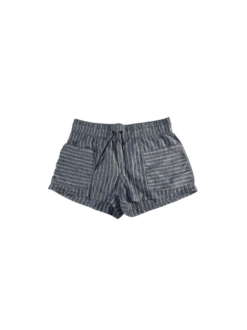 Athleta Linen Shorts Women’s 14 Blue Cream Rust Stripe Drawstring Coastal